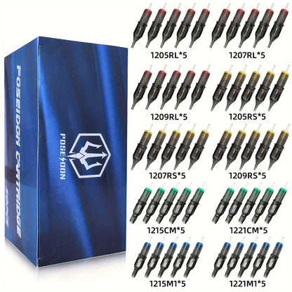 Tattoo Cartridge Needles 50pcs Assorted Mixed Size Round Liner Long Taper Disposable Membrane Stainless Steel 3RL 5RL 7RL 9RL 11RL for Tattoo & Permanent Makeup