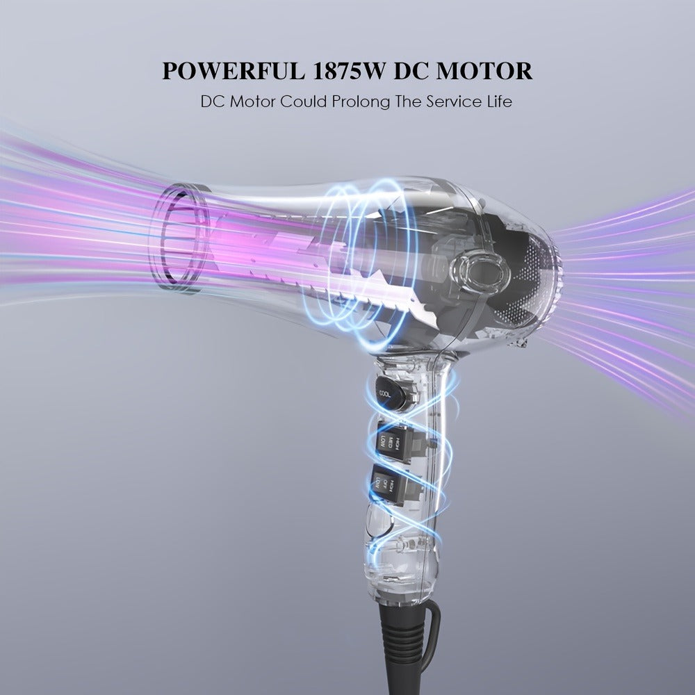 Powerful Hair Dryer 1875W Ionic Blow Dryer with Diffuser And Contractor, Dry Hair Fast with Less Frizz, Shine, 3 Heat/2 Speed for Optimal Styling, AC Motor Pro Hair Dryer with ALCI Plug, Black