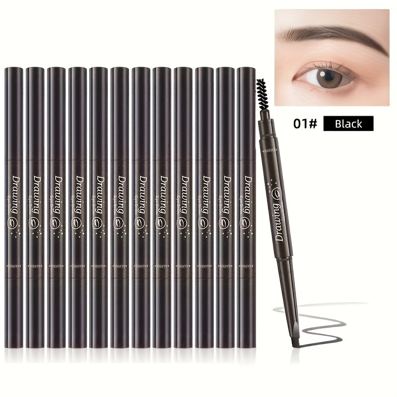 Eyebrow Pencil 12 Pack Double-Headed Automatic Waterproof Brow Pencil with Brush Tip 5 Colors Natural Makeup Long-Lasting Precision Eyebrow Definer for Women