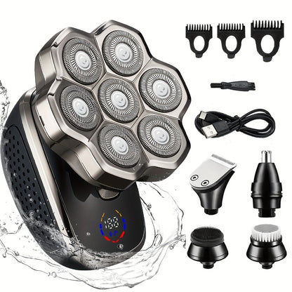 Men's Electric Shaver 7D/9D Rotary — LED Display, Wet & Dry, USB-C Fast Charging, Titanium Blades, Head Shaver & Bald Barber Gift for Men
