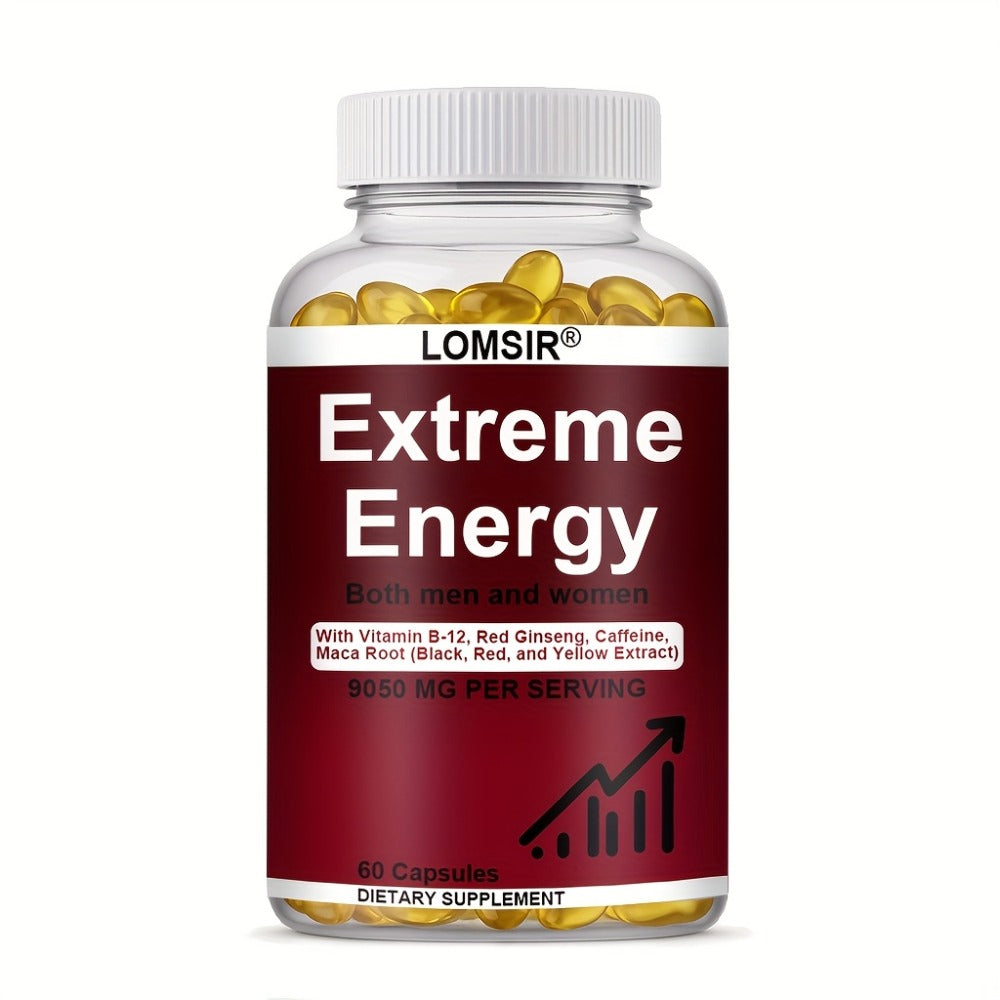 [Extreme Energy Capsules] Extreme Energy Capsules - 9050mg Supplement with Red Ginseng, Maca & Saw Palmetto - Everyday Energy Support for Men & Women - 60 Softgels