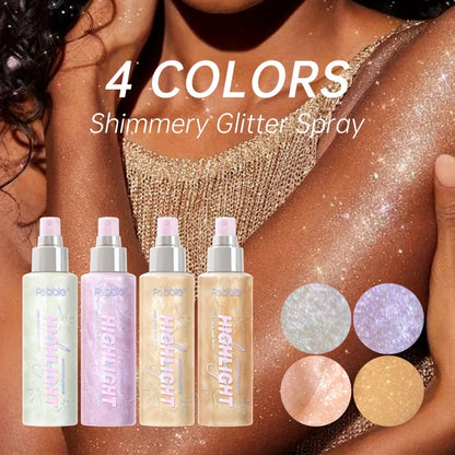 Glitter Spray for Body Face Hair Long-Lasting Luminous Shimmer Spray Lightweight Non-Greasy Radiant Glow Makeup for Festival Party Everyday Wear 4 Shades