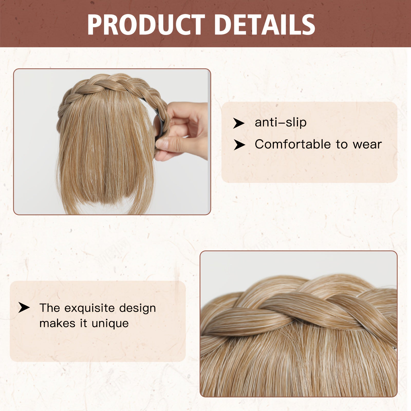 Synthetic Hair Extensions with Bangs, Designed As a Headband for Women And, Suitable for Cosplay, Halloween, Weddings, And Parties in Khaki And Brown