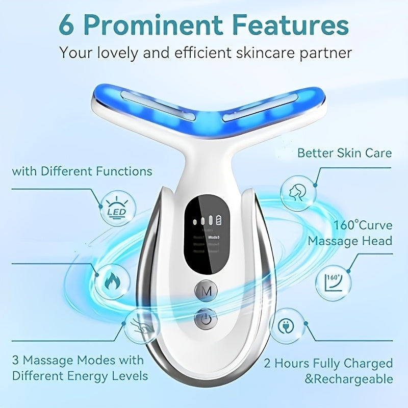 7-In-1 Multifunctional Neck And Facial Massager with LED Lights - Rechargeable, USB Charging, Lithium Battery Gift for Mom on Mother'S Day