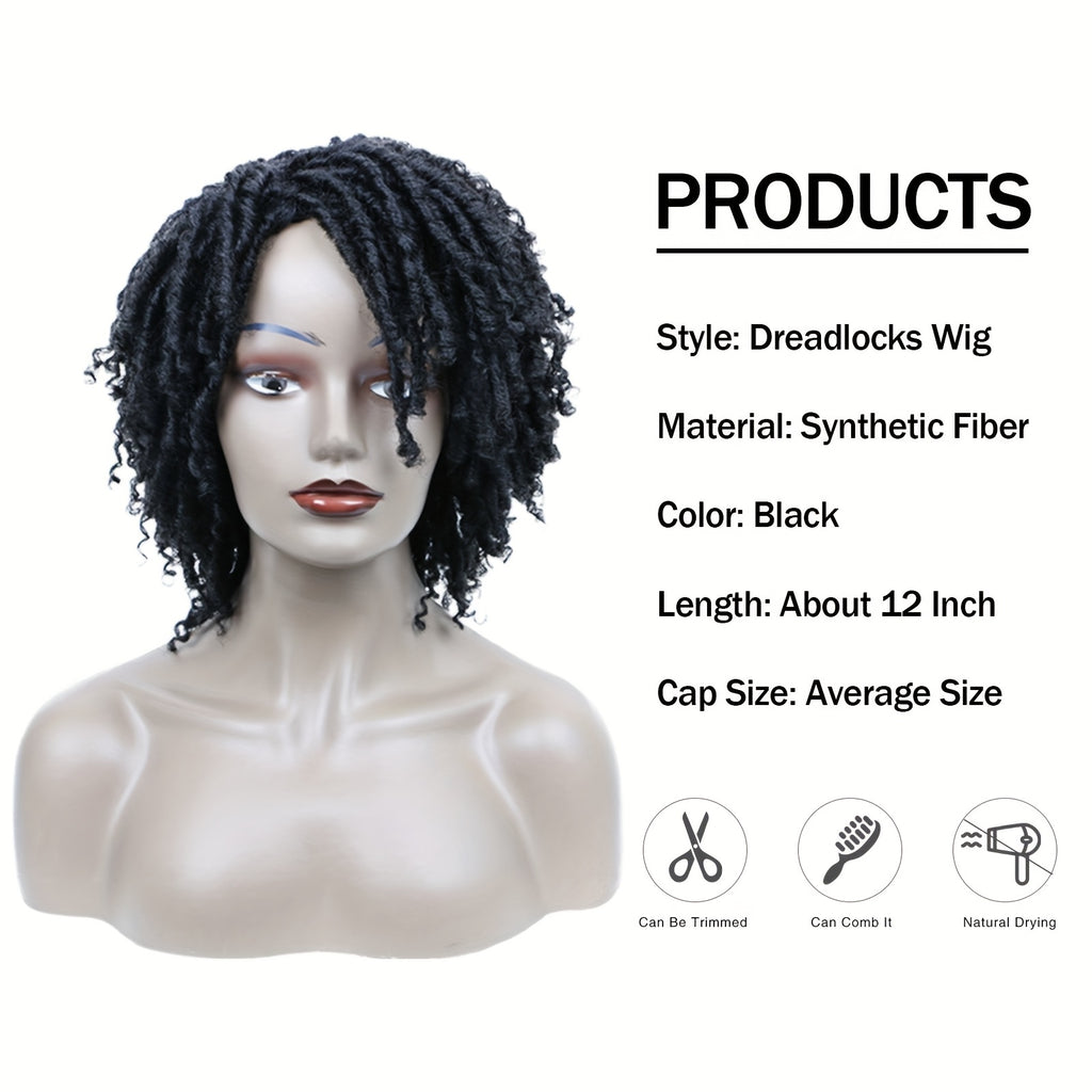 Dreadlock Braided Wigs with Headband Synthetic Goddess Faux Locs Hair Wig with Curly Ends Freetress Twist Crochet Hair Wigs for And Men Wigs Heat Resistant Fiber for Daily Party Use(1B, Dreadlock Wig)