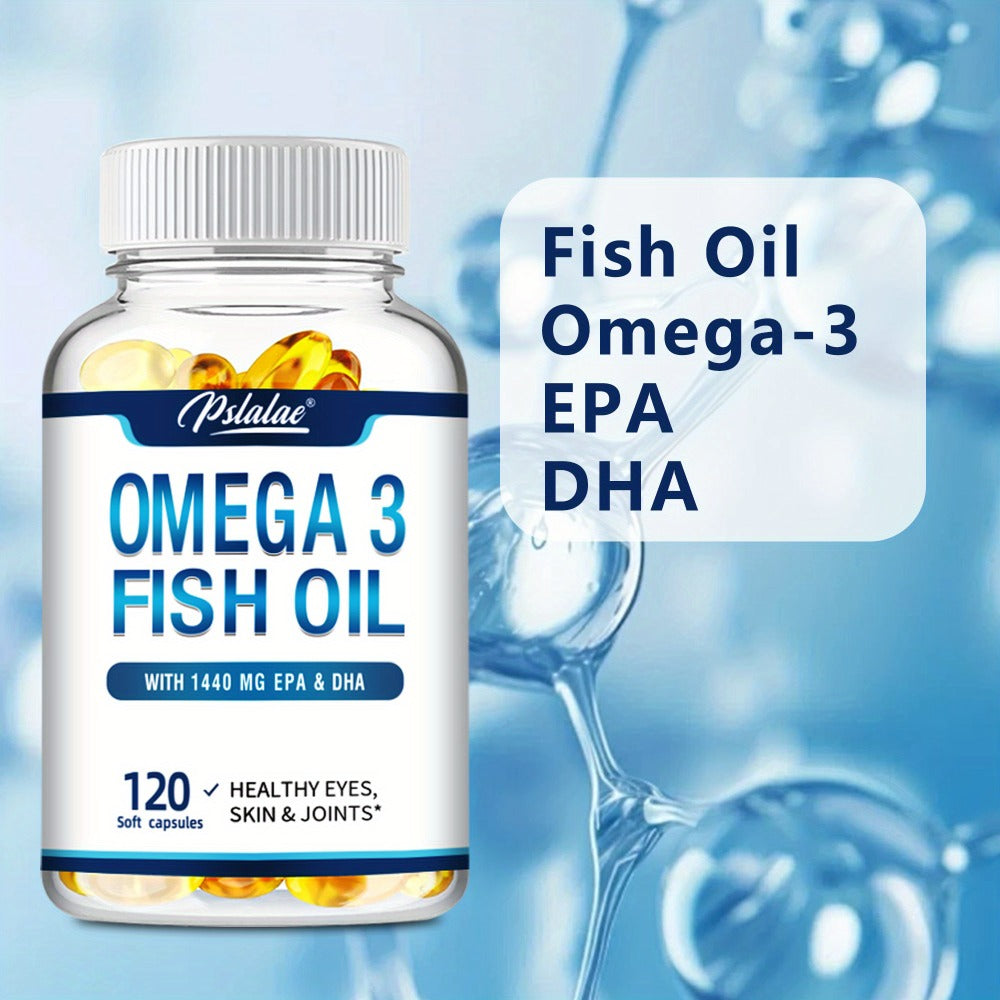 Omega-3 Fish Oil - with EPA and DHA, Support Vision, Skin, Heart, and Brain Health - 120pcs