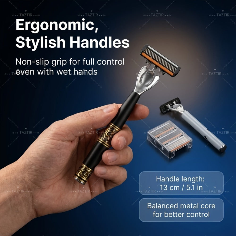 [2+72/96] Luxury Shaver with 6 Layers Of Blades, Contains 2 Handles&72 Replaceable Blades, Ergonomic Handle, Precision Design, A Smooth And Precise Beauty Kit for Men, Perfect Gift for Christmas, Valentine's Day And Other Festival