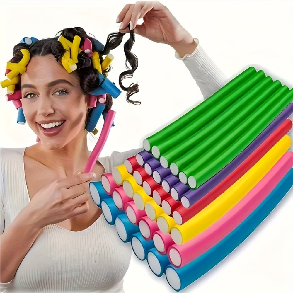 50pcs Flexible Heatless Curling Iron Set, Bendable Twist Foam Curling Irons, for DIY Soft Waves And Spiral Curls On Short And Long Hair, Random Color