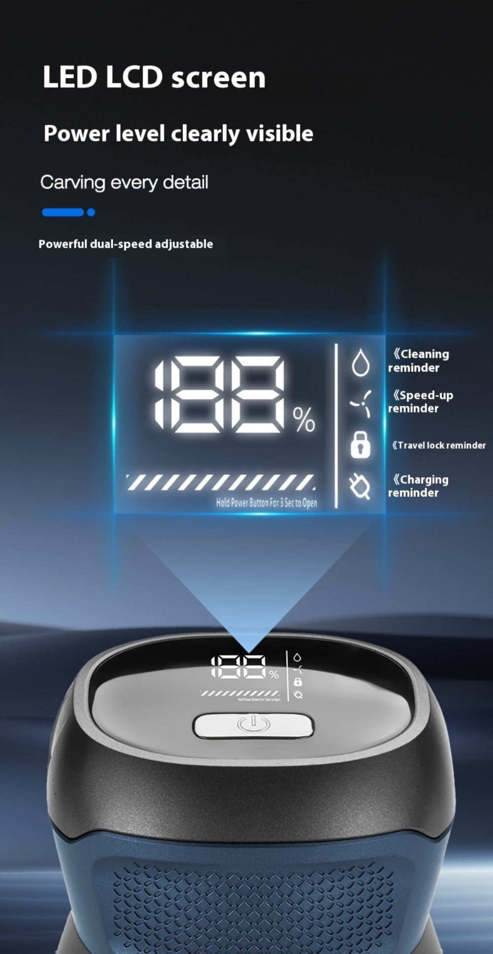 10W High Power 6D Floating Six-Head Bald Head Electric Hair Clipper | Self-Assist Hair Trimming Artifact With Large Capacity Lithium Battery Type-C Charging 1400Mah, Two-Speed Adjustment, Travel Lock, Led Smart Digital Display