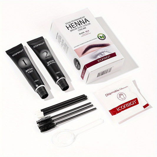 ICONS 2-in-1 Eyebrow Coloring & Perm Kit, Sweatproof Long-Lasting Natural 3D Brow Makeup, Includes Applicator Brush & Disposable Clips, Easy Application for Beginners, Suitable for All Skin Types