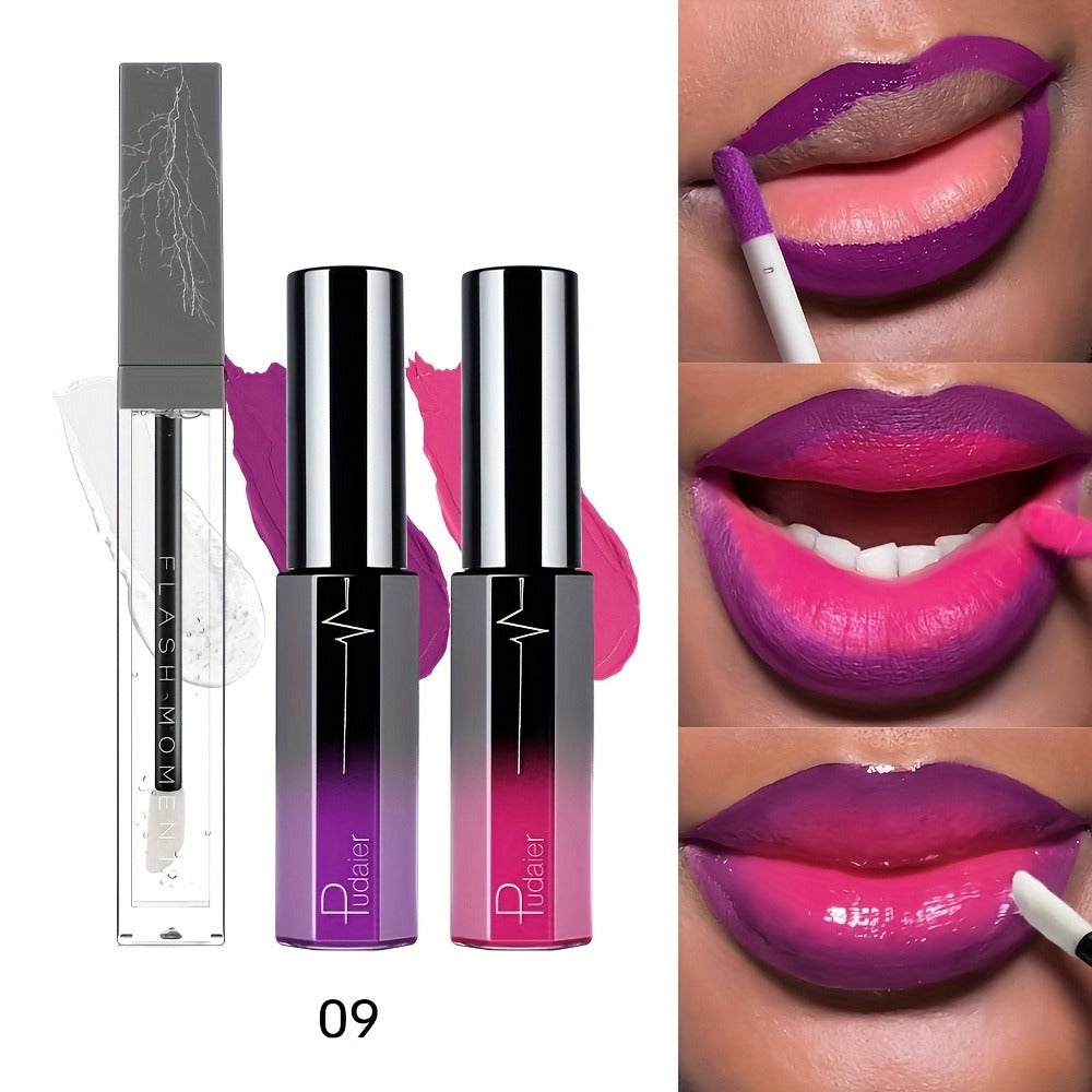 Matte Lip Gloss and Lip Oil Set 3-Piece - Long Lasting Waterproof Velvet Finish, Non-Stick Formula for All Skin Types, Red Purple Pink Berry
