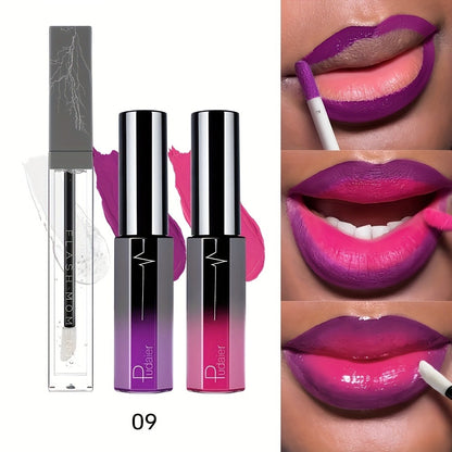 Matte Lip Gloss and Lip Oil Set 3-Piece - Long Lasting Waterproof Velvet Finish, Non-Stick Formula for All Skin Types, Red Purple Pink Berry
