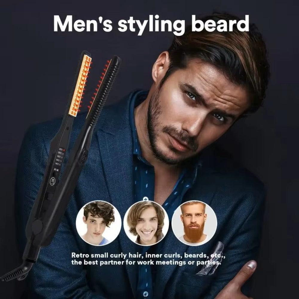 2-In-1 Hair Straightener, Ceramic Curling Iron with Adjustable Temperature, Portable Hair Straightener for Short Hair And Beard, Ultra-Fine Styling Tool