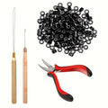 Hair Extension Tools Kit, 1 Plier, 1500 Lined Micro Rings, 5 Rolls Sewing Thread, 9 C/J/I Needle, 1 Threader, 1 Crochet Hook, 3 Comb, 200 Rubber Bands, 5 Clips, 50 T-Needle And 5 Heat Shield Guards for Hair Styling