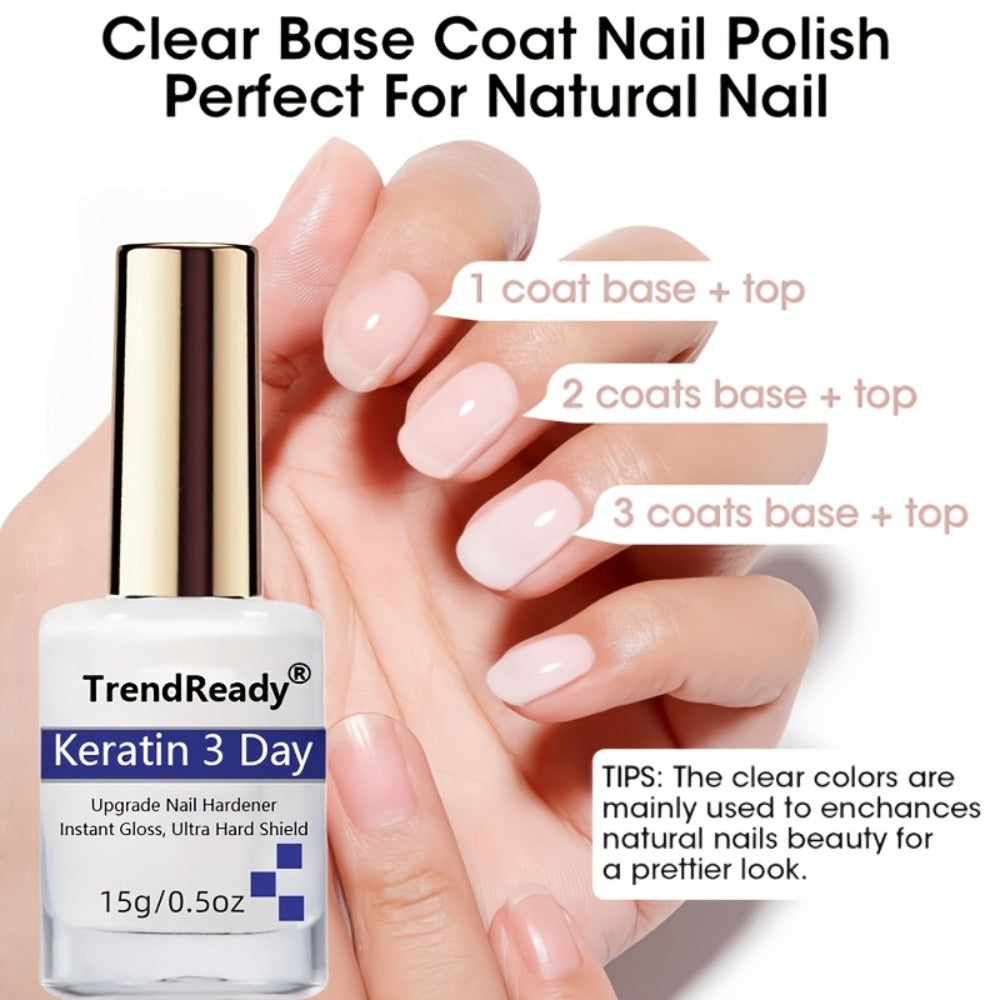 2PCS 0.51oz Nail Strengthener For Weak Splitting Break| Fast Dry Keratin 3 Day Nail Care Nail Polish Care Products For Weak Nails | 4 In 1 Natural Nail Protein Hardener Ideal For Manicure & Nail Care, Smoothes Strengthens Nails | Alcohol Free, Nail
