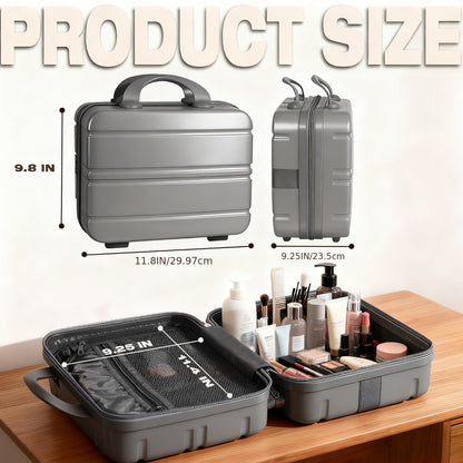 Makeup Travel Case Hard Shell Portable Cosmetic Bag Suitcase Waterproof Pressure-Proof with Elastic Band Small Carry-On Case for Women Travel Camping Gym 30x25x15cm