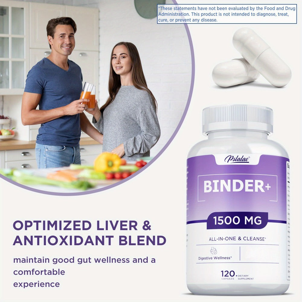 Binder - with Activated Charcoal, Zeolite & Bentonite Clay, Liver & Gut Health Supports, for Digestive System, 13-In-1 Binder Supplement - 120pcs