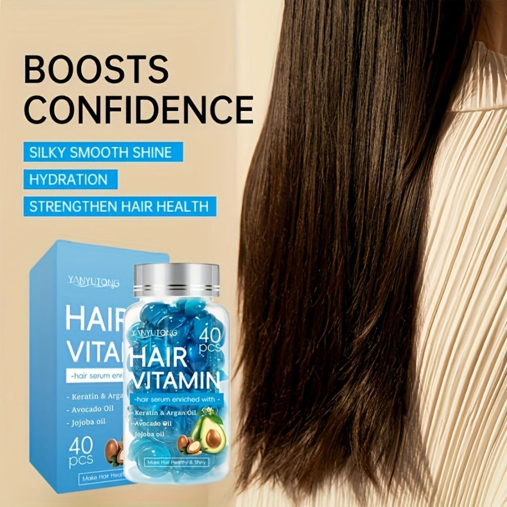 Hair Oil Capsules 40pcs — Keratin Hair Vitamin Essence with Moroccan Argan Oil, Avocado Oil & Jojoba Oil | Deep Nourishing & Smoothing Treatment for All Hair Types