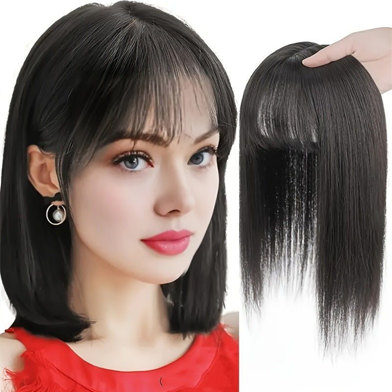 9.8In Women'S Long Hair with Bangs on Top of Hair Extension Piece, White Hair Top Cover-Up Device, Women'S Top Hair Extension Piece, Women'S Hair Volume Increase Top Wig, Women'S Lightweight Hair Patch