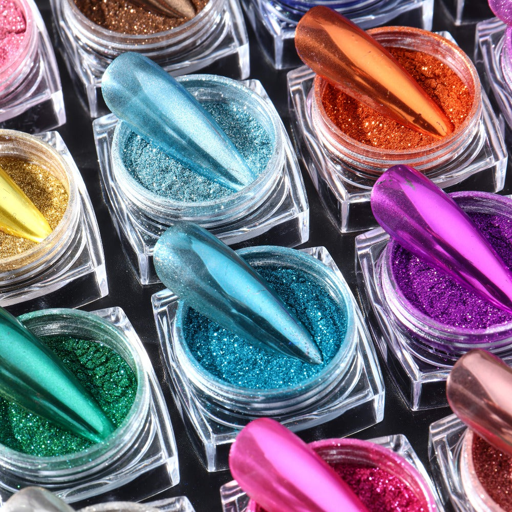 36pcs Chrome Nail Powder, Metallic Chrome Nail Powder Set, Metallic Mirror Nail Powder Set, Nail Art Glitter Decoration Metallic Mirror Effect Holographic Powder 1G/Jar Pearl for Resin Craft And Nail Art Manicure Additions
