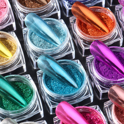 Nail Powder Set 36 Colors Chrome Holographic Glitter Nail Art Pigment Dust Kit for Gel Nails Acrylic Manicure Decoration