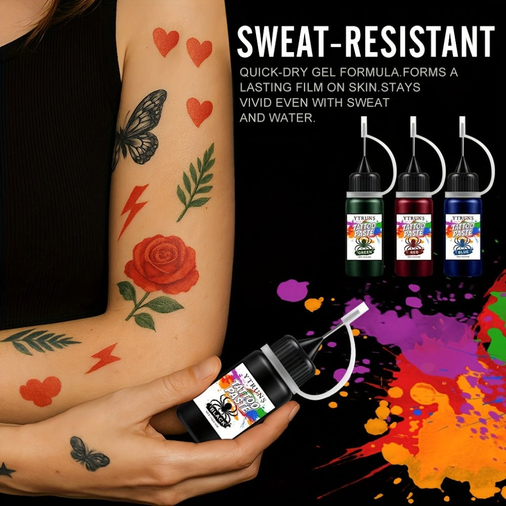 YTRUNS Temporary Tattoo Ink - Fast-Drying Waterproof Tattoo Paint Featuring 7 Bright Colors (Red, Purple, Blue, Green, Orange, Pink) - Gentle Body Art for Celebrations, Festivals