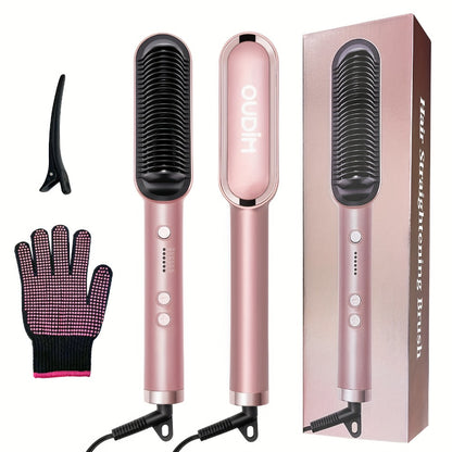 Hair Straightener & Curling Iron Set for Women – Flat Iron Straightening Brush, Anti-Scald, Precise Temperature Control, Auto Shut-Off, Home Office Travel & Birthday Gift