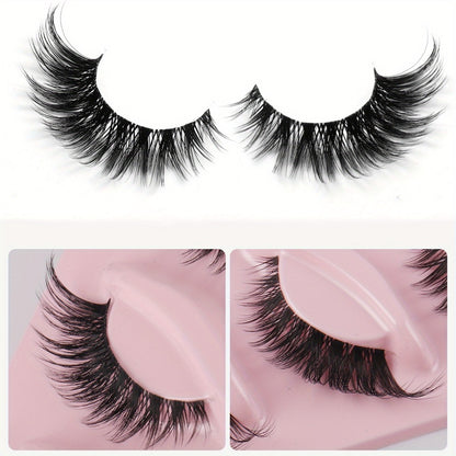 Cat Eye Eyelashes 3D Natural False Lashes 15 Pairs Fluffy Soft Wispy Cross Clear Band D Curl 10-12mm Manga Style Reusable Lash Multipack for Makeup