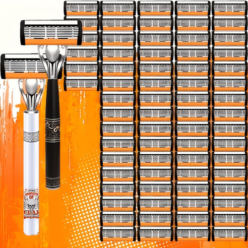 Safety Razor Set for Men 72 Blades 2 Non-Slip Metal Handles Classic Double Edge Shaving Razor Ultra-Sharp Replaceable Blades Smooth Painless Shave Grooming Kit Holiday Gift