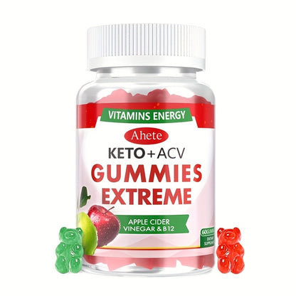 Apple Cider Vinegar Gummies Vegan Keto with Beet Juice & Vitamin B12 — ACV Supplement for Digestion Antioxidant & Metabolism Support Apple Flavour | 60 Gummies 1 or 2 Bottle Options