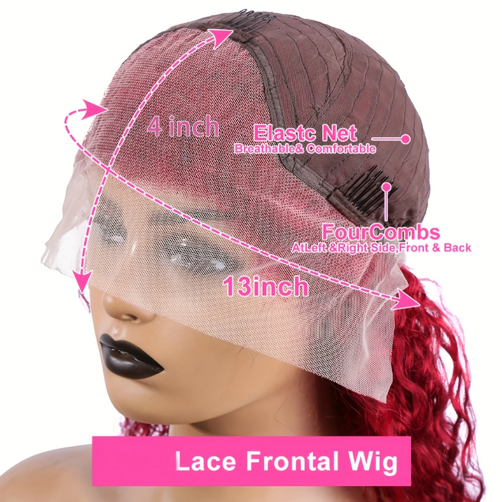 Lace Front Wig 200% Density HD Transparent Lace Curly Deep Wave 99J Burgundy Glueless Wig Pre Plucked Bleached Knots Natural Hairline Long Voluminous Women 32 Inch