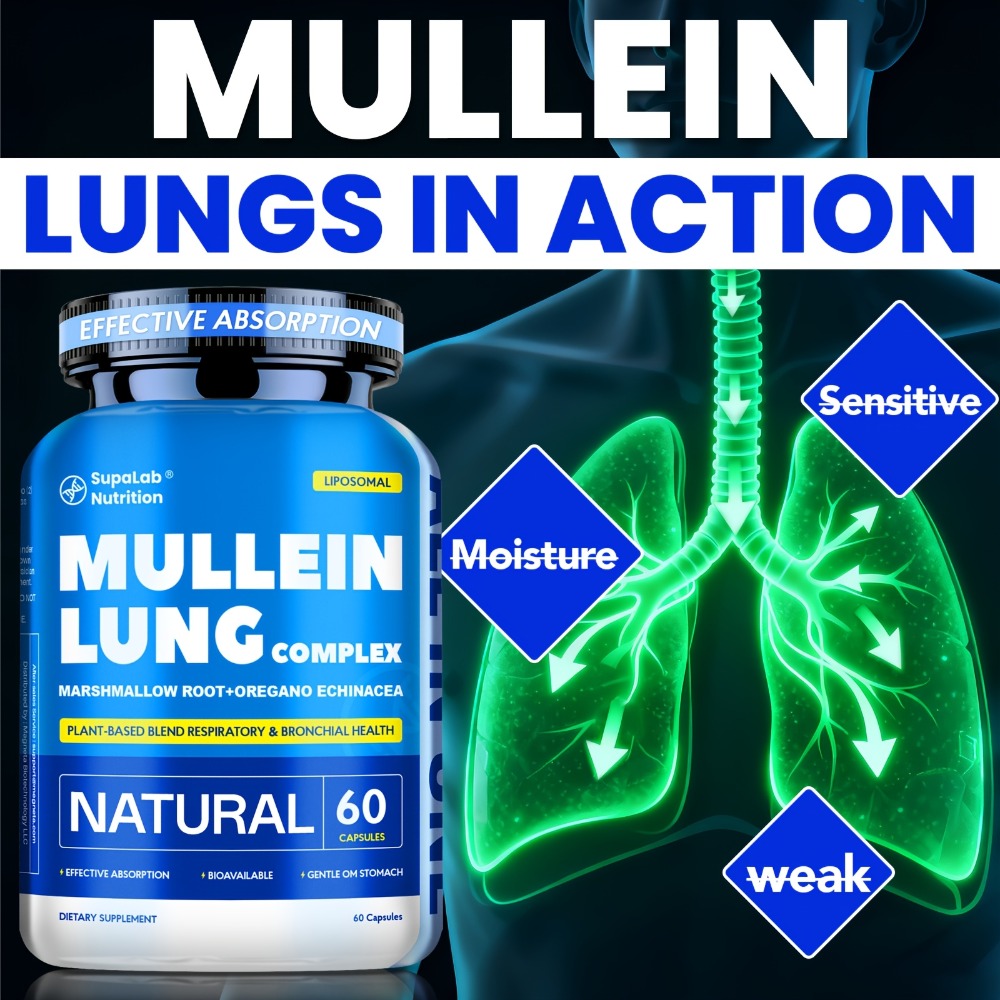 Lung Health And Respiratory Wellness, 12000Mg Mullein Leaf with Quercetin for Bronchial, Breath, Immune Health, Breathing Ease And Seasonal Comfort, 60 Capsules