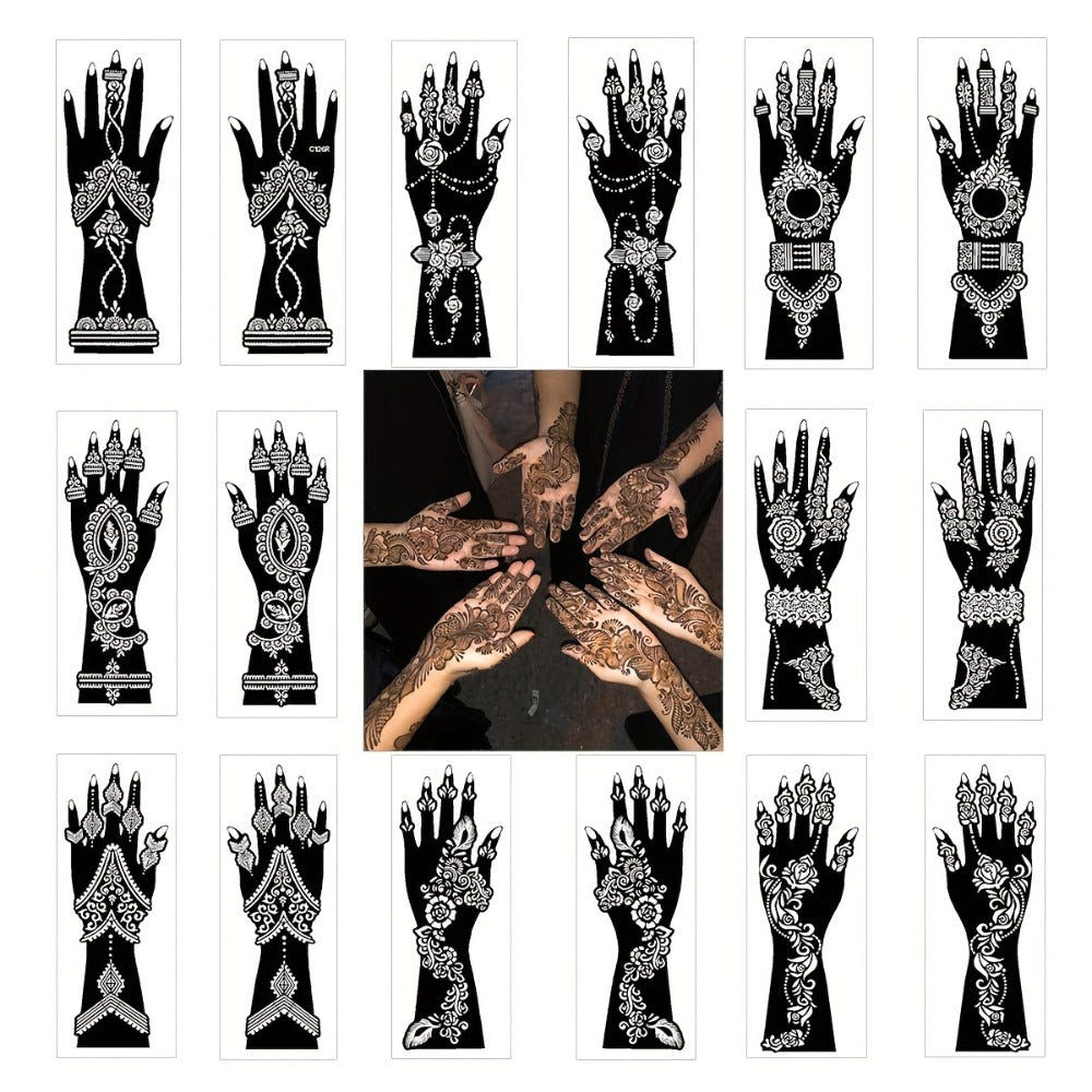 Tattoo Stencils 8-Piece Set Vintage Ramadan Henna-Style Designs | Reusable Body Art Stencils for Brides Bridal Party | Valentine's Day New Year Celebration Skin Decoration Stickers