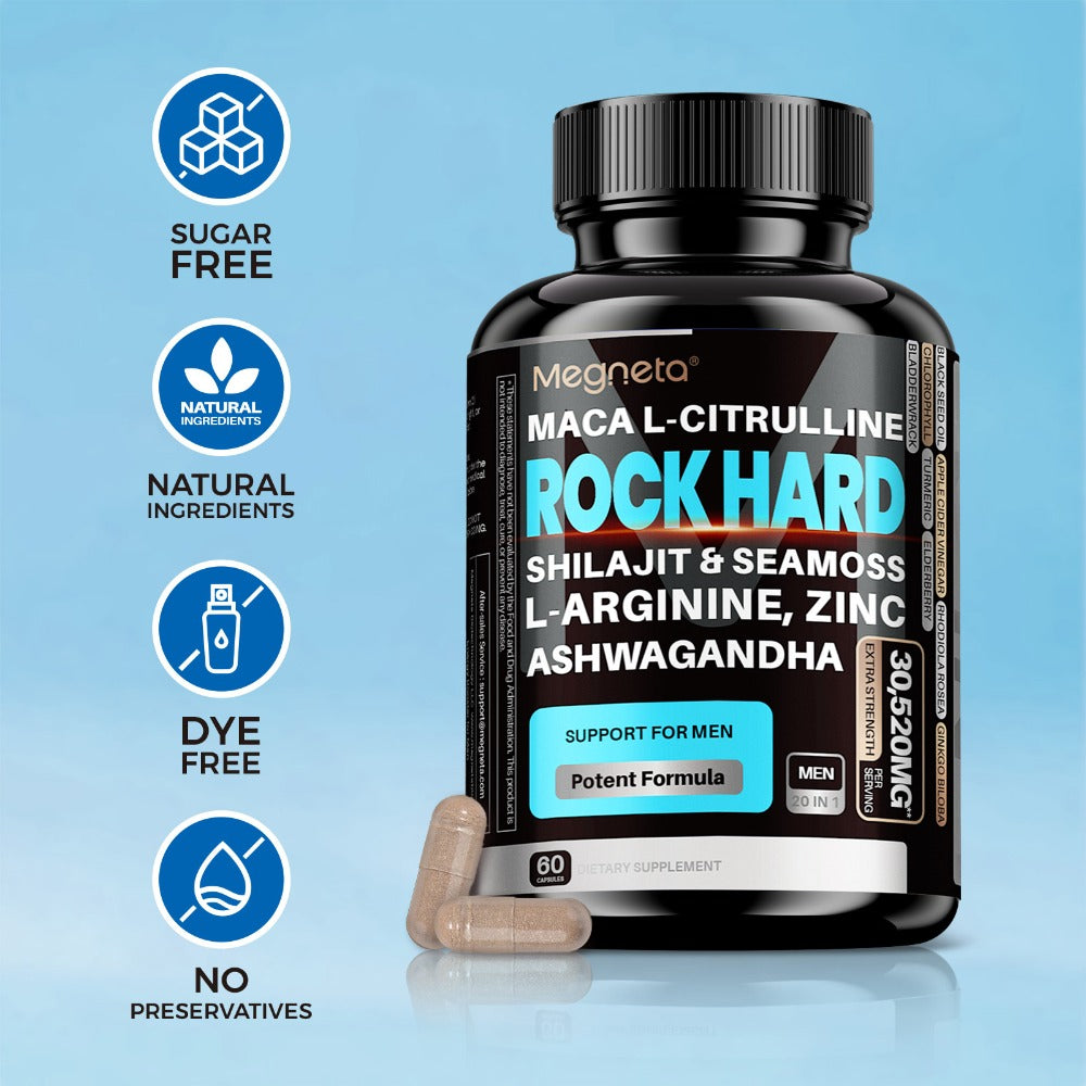 (2pcs) Rock Hard Package| Double-Acting Mixture with Maca, L-Arginine, Shila| Daily Fuel, 3rd Party Tested, 60-Day Supply