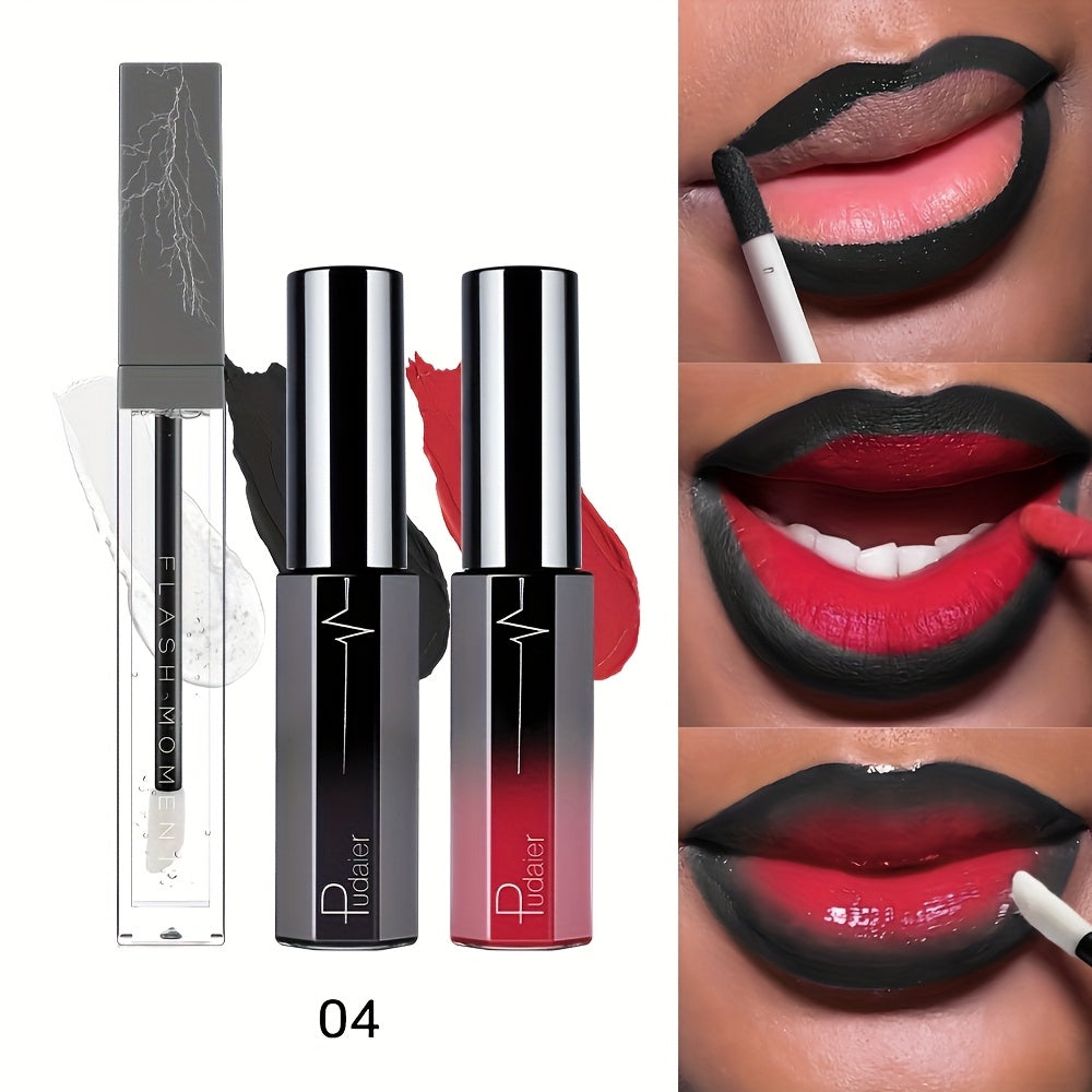 [Perfect Gifts] 3pcs Long-Lasting Matte Lip Gloss And Lip Oil Set - Waterproof Non-Stick Cup Velvet End. All Skin Types - Featuring Red And Purple Shades - Perfect Gifts for Any Style!