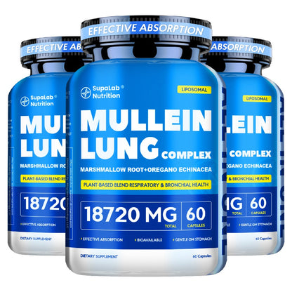 Mullein Leaf Capsules 12000mg for Lung Health & Respiratory Wellness — Quercetin for Bronchial Support, Breathing Ease, Immune Health & Seasonal Comfort | 60 Capsules