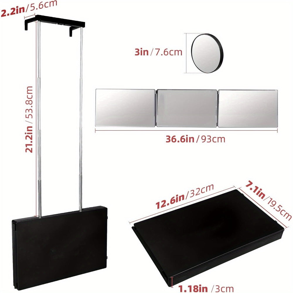 Adjustable LED Light 3-Way Mirror, Hair Cutting Mirror for Shaving Grooming Hair Styling Dyeing Makeup Braiding, USB Rechargeable