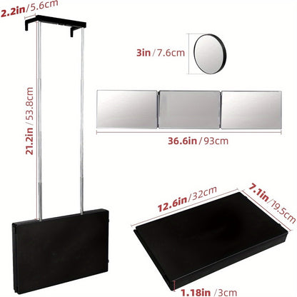 3 Way Mirror for Hair Cutting with LED Light - 360° View Adjustable Height Trifold Barber Mirror, Door Hang Wall Mount or Tabletop, USB Rechargeable, Anti-Fog HD Glass, Black