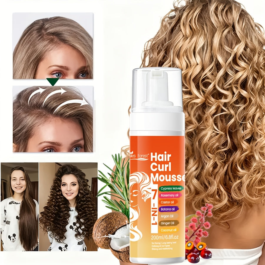 Curly Hair Foam 6.76oz, Natural Fluffy, Moisturizing And Smoothing Hairdressing Agent, Creating Soft Fluffy Elastic Curly Hair, Hair Care for Men And Women, Suitable for All Hairstyles, Beauty Tools Gifts for Valentine's Day, New Year Gifts for Her