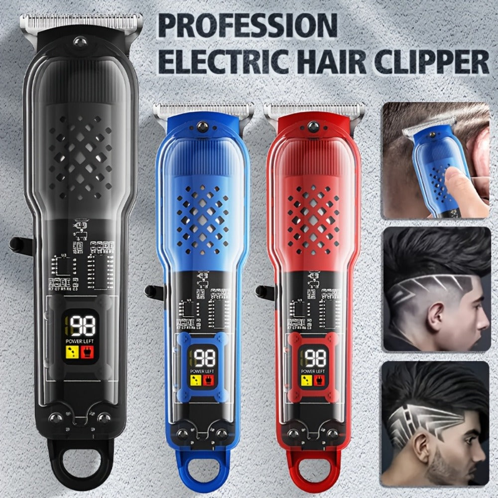 Men'S Hair Clippers | Retro Transparent Body Electric Hair Trimmer for Pompadour Styles, Professional Beard Trimmer with LCD Display, High-Power Hair Grooming Machine, USB Charging, ABS Plastic, Battery, Father'S Day Gift
