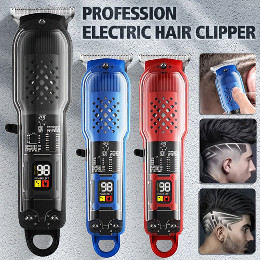 Men'S Hair Clippers | Retro Transparent Body Electric Hair Trimmer for Pompadour Styles, Professional Beard Trimmer with LCD Display, High-Power Hair Grooming Machine, USB Charging, ABS Plastic, Battery, Father'S Day Gift