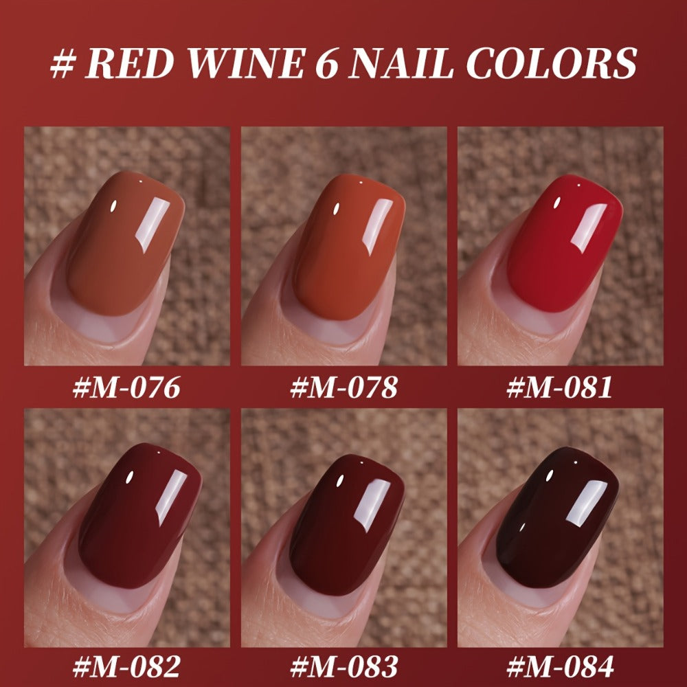 Spring Nail Trends 2025 Bright Nail 6pcs Set 0.51oz New Popular Red Wine Nail Gel Semi Permanent Nail Art Soaking LED Nail Salon DIY Nail Salon Gel