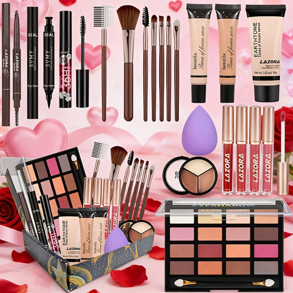 Makeup Kit for Women & Teens All-in-One Bundle with 18-Color Eyeshadow Palette, Lip Gloss & Makeup Brush - Complete Beginner Makeup Set, Perfect Gift for Girls, Teens & Makeup Lovers