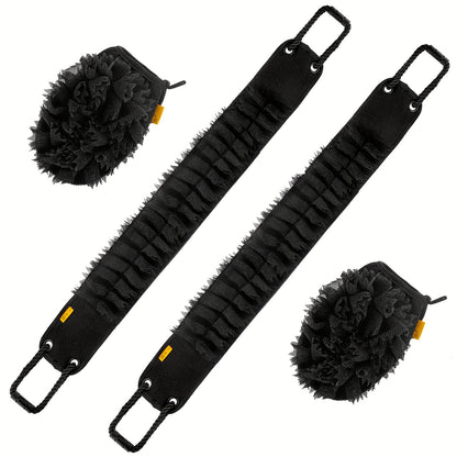 Exfoliating Back Scrubber & Body Scrub Towel Set 2pc & 4pc - Dual-Sided 36" Back Brush with Non-Slip Handles & Bath Glove for Deep Cleansing, Skin Exfoliation & Shower Spa
