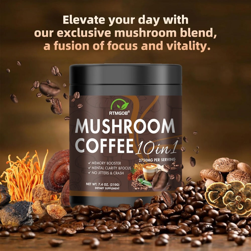 Mushroom Coffee Blend Powder Mushroom Coffee - Instant Coffee Blend of Ganoderma Lucidum, Cordyceps Sinensis, Lion'S Mane Mushroom, Birch Brown Pore Mushroom, And Chanterelle Mushroom - Mushroom Coffee Powder, Ideal for Gift Giving