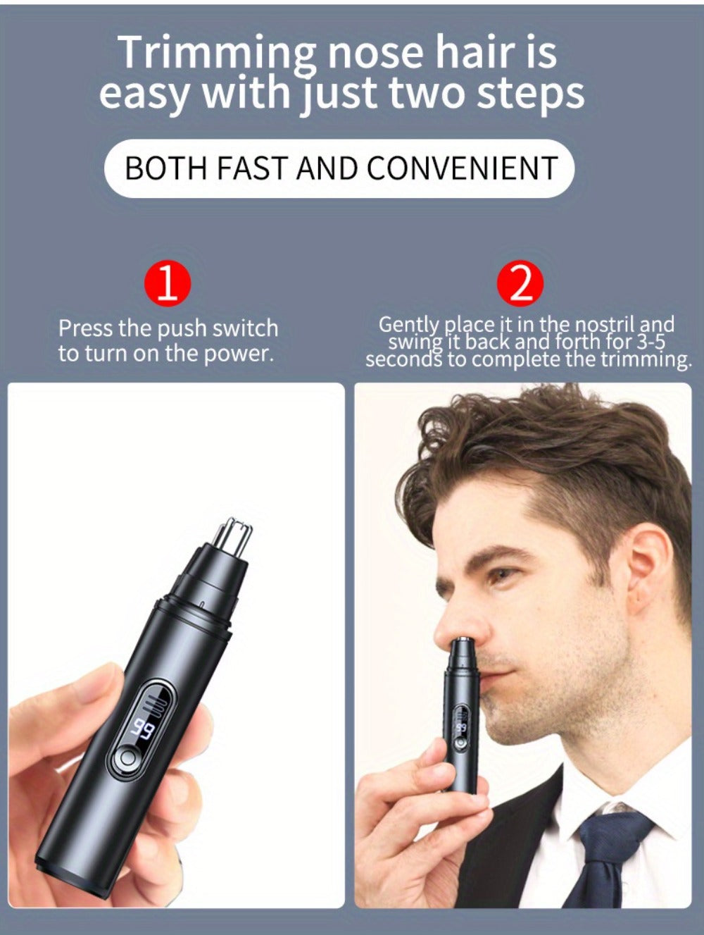 Electric Nose Hair Trimmer, Painless Facial Hair Removal Device for Men And Women - with LED Display Screen, USB Charging, Suitable for Trimming Nose Hair, Ear Hair, Eyebrows, Etc