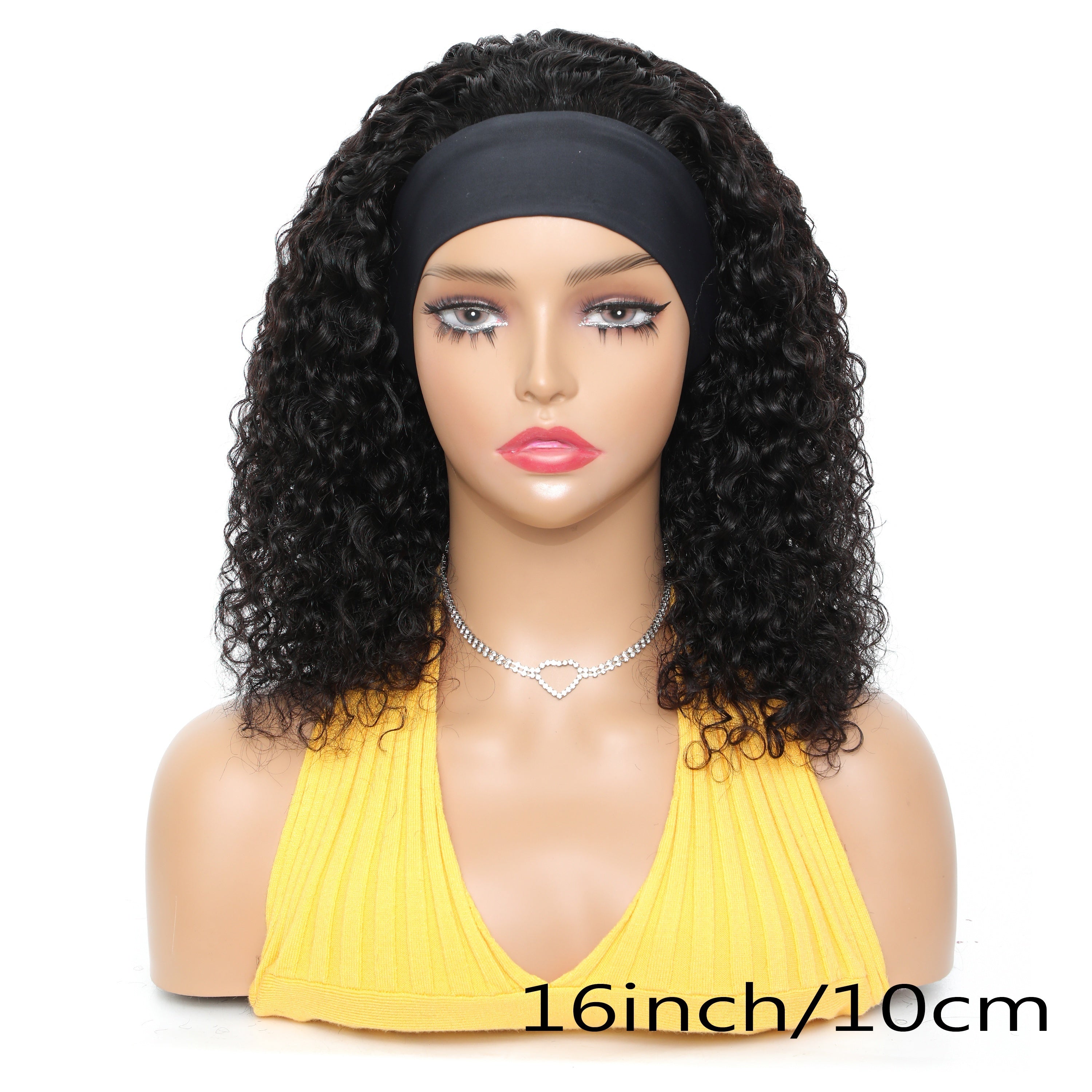 Headband Wig Human Hair Kinky Curly Human Hair Wigs No Lace Wigs Glueless Wig Human Hair Full Machine Made Brazilian Human Hair Wigs for Women 180% Density