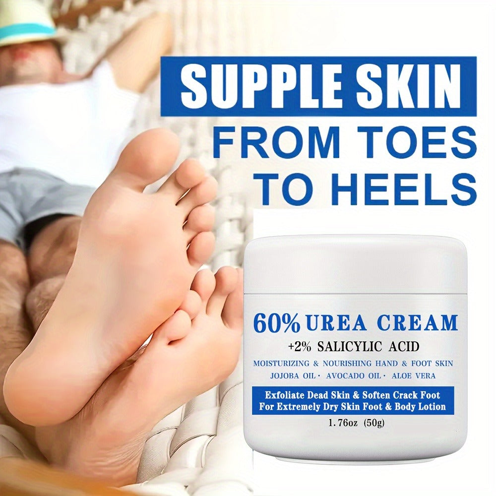 [Perfect Christmas Gift] 60% Urea Cream With 2% Salicylic Acid - Deep Moisturizing And Nourishing Foot And Hand Lotion, Softens Dry, Cracked Skin, Exfoliates Dead Skin, Jojoba Oil And Avocado Oil Infused, Hypoallergenic, 1.76Oz, Gift, Perfect Christmas Gi
