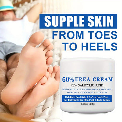 Urea Foot Cream 60% with 2% Salicylic Acid – Deep Moisturizing Hand & Foot Lotion | Softens Dry Cracked Skin | Exfoliates Dead Skin | Jojoba & Avocado Oil | Hypoallergenic 1.76oz