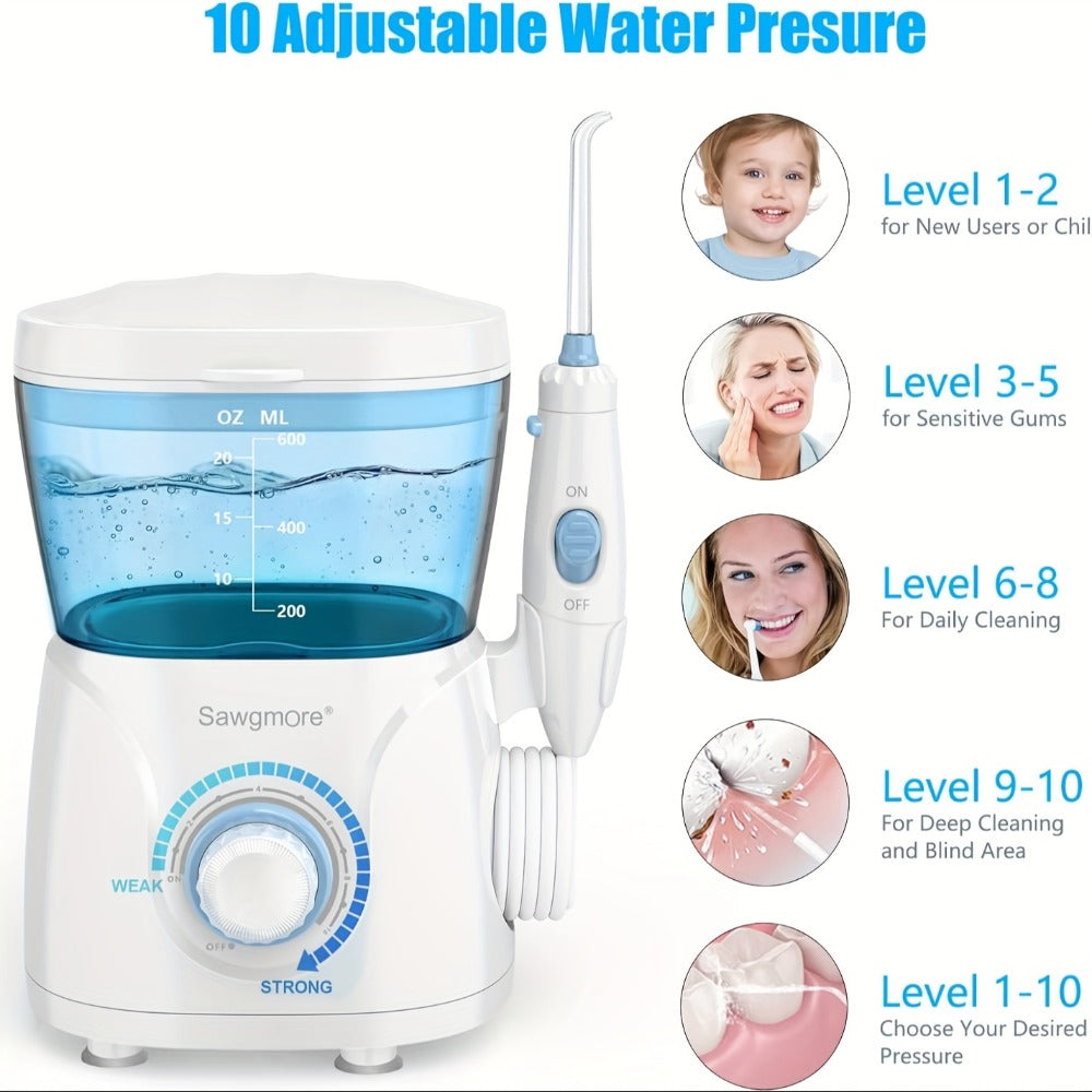 FC166 Water Flosser for Teeth/Braces, 20.29oz Large Capacity, 10 Adjustable Pressure Levels, 8 Family Nozzles, Professional Oral Irrigator for Teeth Cleaning, Electric Household Desktop Water Flosser and Electric Toothbrush, Birthday Gift